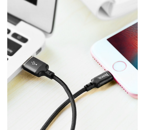Кабель HOCO X14 USB to iP 2A, 1m, nylon, aluminum connectors, Black (6957531062820)