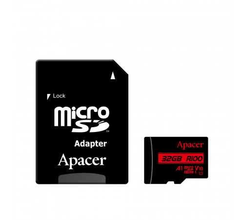 Карта пам'яті microSDHC (UHS-1) Apacer 32Gb class 10 V10 A1 R100MB/s (adapter SD) (AP32GMCSH10UB-R)