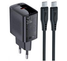Мережевий зарядний пристрій з кабелем ACEFAST A82 PD20W GaN single USB-C charger set (P5) (EU) Black (6974316280057)
