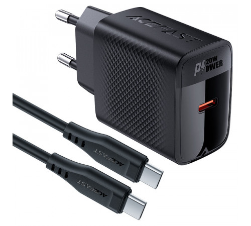Мережевий зарядний пристрій з кабелем ACEFAST A82 PD20W GaN single USB-C charger set (P5) (EU) Black (6974316280057)