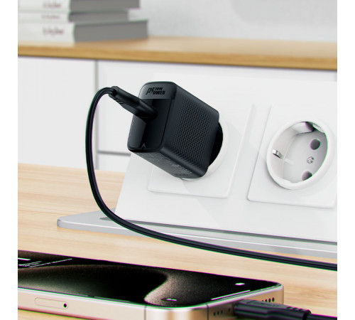 Мережевий зарядний пристрій з кабелем ACEFAST A82 PD20W GaN single USB-C charger set (P5) (EU) Black (6974316280057)