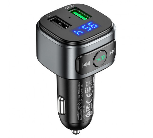 АЗП з FM-модулятором HOCO E67 Fighter QC3.0 18W car BT FM transmitter Black (6931474762122)