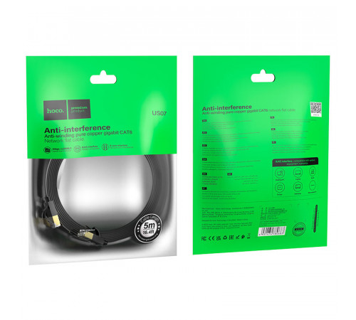 Мережевий кабель HOCO US07 General pure copper flat network cable(L=5M) Black (6931474780706)