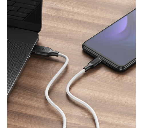 Кабель BOROFONE BX42 USB to Type-C 3A, 1m, silicone, TPE connectors, White (6931474736772)