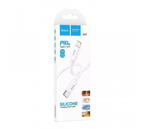 Кабель HOCO X87 Magic silicone PD charging data cable for iP White (6931474783189)