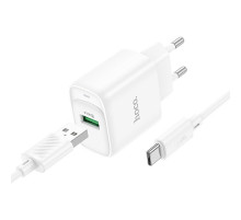 Мережевий зарядний пристрій з кабелем HOCO C140A Smart single port QC3.0 charger set (Type-C)(EU) White (6942007627832)