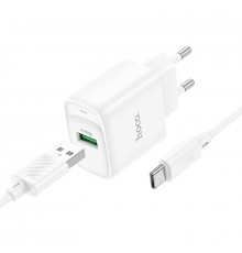 Мережевий зарядний пристрій з кабелем HOCO C140A Smart single port QC3.0 charger set (Type-C)(EU) White (6942007627832)