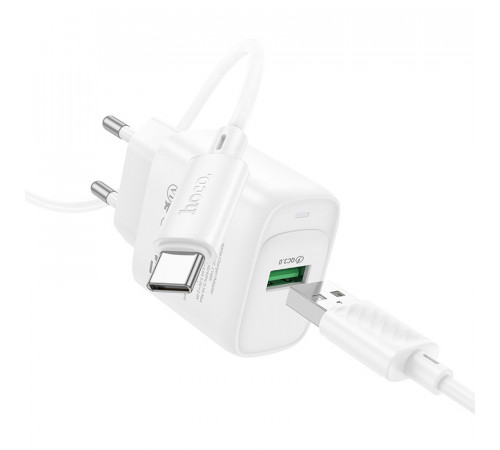 Мережевий зарядний пристрій з кабелем HOCO C140A Smart single port QC3.0 charger set (Type-C)(EU) White (6942007627832)