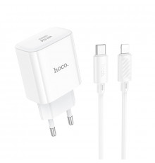 Мережевий зарядний пристрій з кабелем HOCO C76A Pro Majestic single port PD30W charger set (C to iP)(EU) White (6942007616317)