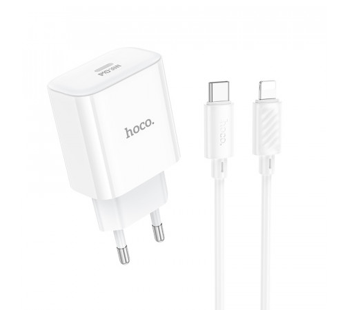 Мережевий зарядний пристрій з кабелем HOCO C76A Pro Majestic single port PD30W charger set (C to iP)(EU) White (6942007616317)