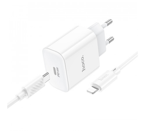Мережевий зарядний пристрій з кабелем HOCO C76A Pro Majestic single port PD30W charger set (C to iP)(EU) White (6942007616317)