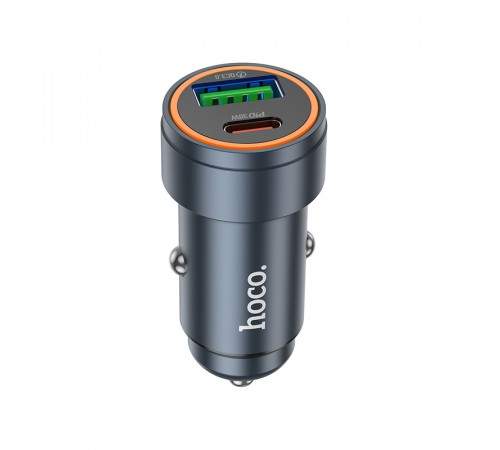 Автомобільний зарядний пристрій HOCO Z57A Glorious PD30W+QC3.0 car charger Metal Gray (6942007633109)