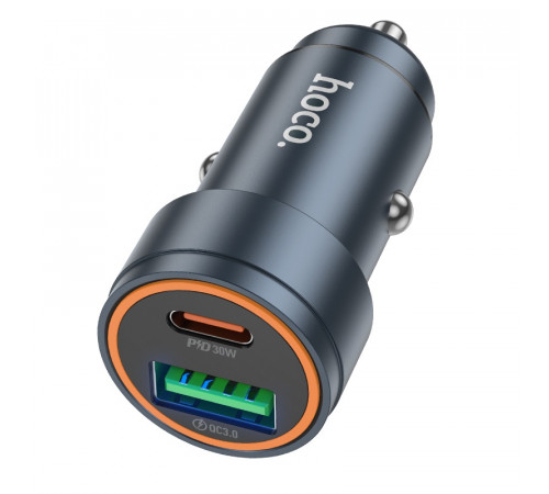 Автомобільний зарядний пристрій HOCO Z57A Glorious PD30W+QC3.0 car charger Metal Gray (6942007633109)
