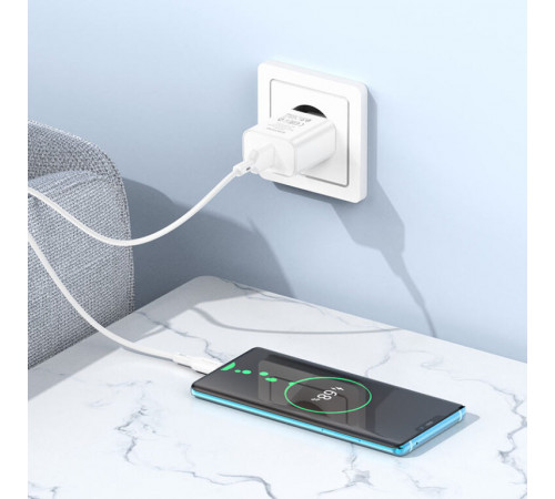 Мережевий зарядний пристрій з кабелем BOROFONE BA72A Spring single port QC3.0 charger set(Type-C) 18W White (6974443388596)