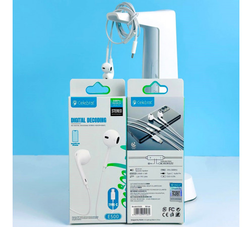 Навушники Celebrat E500 Type-C 1.2m