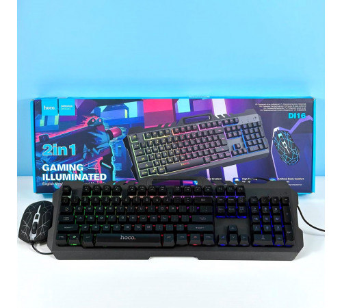 Клавіатура дротова Hoco DI16 Gaming Illuminated + мишка дротова (English розкладка)