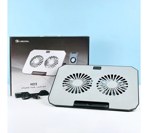 Підставка-охолоджувач для ноутбука N22 з тримачем для телефону 12-17inch (2 Fan)