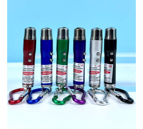 Лазерна указка 9617 (ліхтарик, LED,UV, 3 акумулятори LR44, з карабіном)