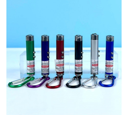 Лазерна указка 117 (ліхтарик, 2 LED, 3 акумулятори LR44, з карабіном)