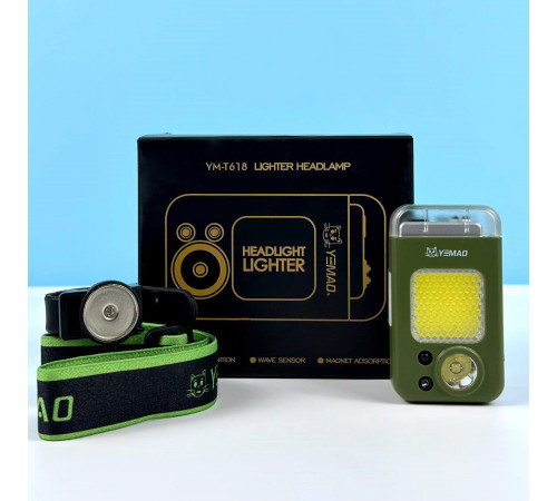 Ліхтар налобний-запальничка YM-T618 (LED, COB, Motion Sensor, Li-Ion акумулятор, Type-C)