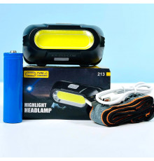 Ліхтар налобний KX-213 (COB, 1 акумулятор 18650, Type-C)