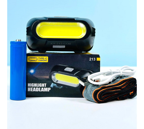 Ліхтар налобний KX-213 (COB, 1 акумулятор 18650, Type-C)