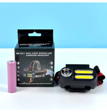 Ліхтар налобний BL-6111 (LM, 2COB, акумулятор 18650, Micro)