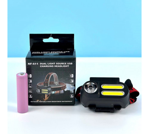 Ліхтар налобний BL-6111 (LM, 2COB, акумулятор 18650, Micro)