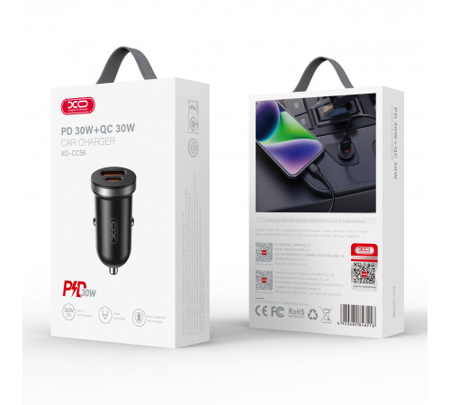 Автомобільний зарядний пристрій XO CC56 mini PD30W+QC30W