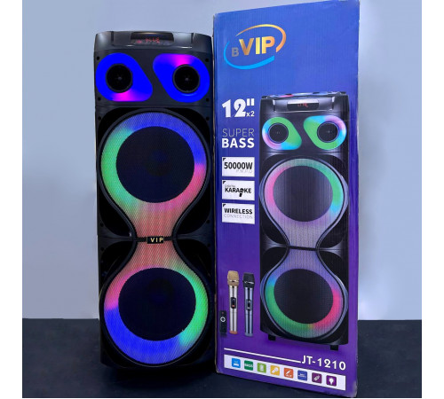 УЦІНКА Колонка VIP JT-1210 з RGB-підсвічуванням та 2-ма мікрофонами (40,5*40,2*109,5 см) (тріщина на верхній частині)