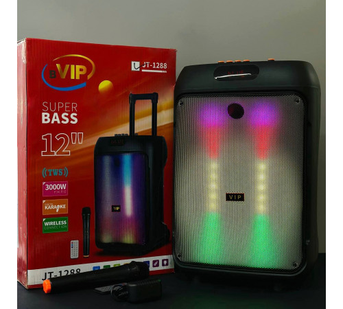 УЦІНКА Колонка VIP JT-1288 з RGB-підсвічуванням та мікрофоном (36,2*31,7*55 см) (відірвана сітка)