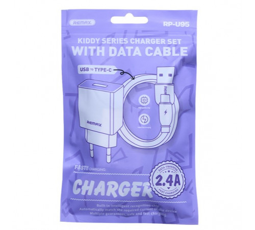 Мережевий зарядний пристрій Remax RP-U95 Kiddy Series 2.4A Type-C