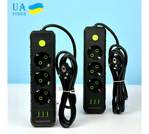 Мережевий подовжувач UA Power F43U 3USB 3 розетки 2m
