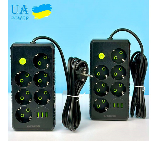 Мережевий подовжувач UA Power F17U 3USB 6 розеток 2m