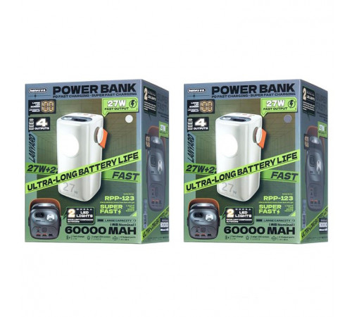 УМБ Power Bank Remax RPP-123 Gutitan Series 60000mAh PD27W+QC22.5W (з ліхтарем)
