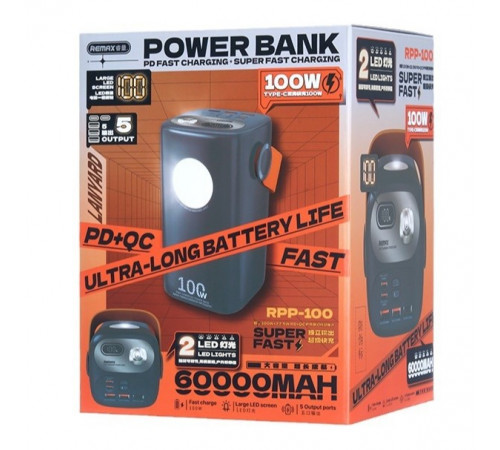 УМБ Power Bank Remax RPP-100 Gutitan Series 60000mAh PD100W+QC22.5W (з ліхтарем)