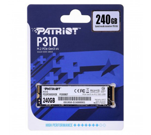 Накопичувач SSD M.2 Patriot P310 240GB NVMe 2280 PCIe 3.0 3D TLC (P310P240GM28)