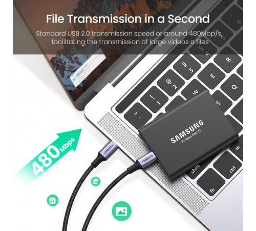 Кабель UGREEN US316 USB-C Cable Aluminum Case with Braided 2m (Black) (UGR-70429) (UGR-70429)