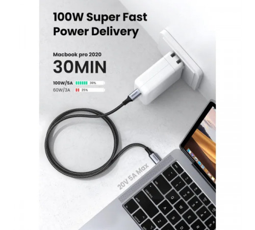 Кабель UGREEN US316 USB-C Cable Aluminum Case with Braided 2m (Black) (UGR-70429) (UGR-70429)