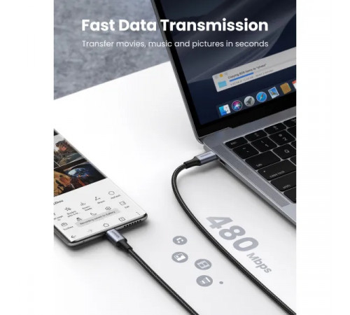 Кабель UGREEN US316 USB-C Cable Aluminum Case with Braided 2m (Black) (UGR-70429) (UGR-70429)