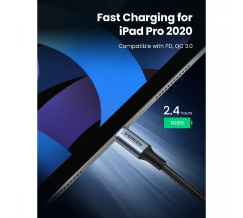 Кабель UGREEN US316 USB-C Cable Aluminum Case with Braided 2m (Black) (UGR-70429) (UGR-70429)