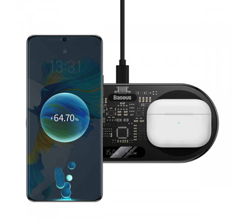 Бездротовий мультизарядний пристрій Baseus Digital LED Display 2in1 Wireless Charger 20W Black Universal version (WXSX010101)