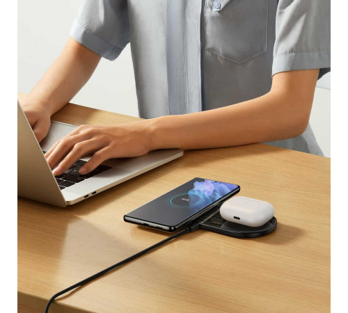 Бездротовий мультизарядний пристрій Baseus Digital LED Display 2in1 Wireless Charger 20W Black Universal version (WXSX010101)