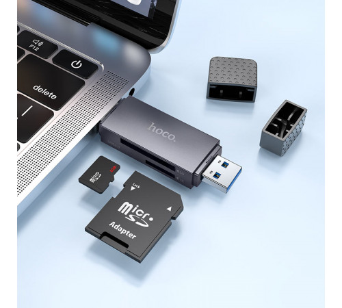 Кардрідер HOCO HB45 Spirit 2-in-1 USB/Type-C 3.0 card reader Metal gray (6942007620529)