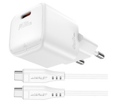 Мережевий зарядний пристрій з кабелем ACEFAST A77 mini PD30W GaN single USB-C charger set (C3-03) White (6974316282853)