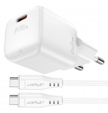 Мережевий зарядний пристрій з кабелем ACEFAST A77 mini PD30W GaN single USB-C charger set (C3-03) White (6974316282853)