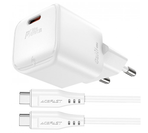 Мережевий зарядний пристрій з кабелем ACEFAST A77 mini PD30W GaN single USB-C charger set (C3-03) White (6974316282853)