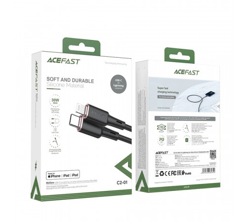 Кабель ACEFAST C2-01 Type-C to iP 3A, 20W, 1.2m silicone, zinc connectors, Black (6974316280644)