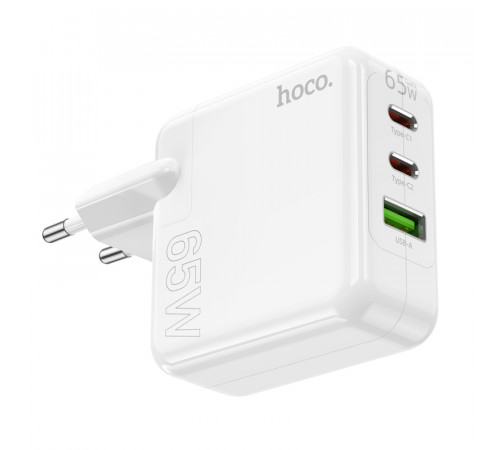 Мережевий зарядний пристрій HOCO C115A Header PD65W  GaN three-port(2C1A) charger White (6931474798312)