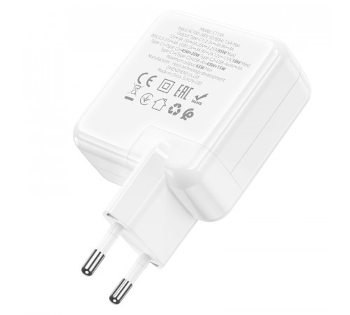 Мережевий зарядний пристрій HOCO C115A Header PD65W  GaN three-port(2C1A) charger White (6931474798312)